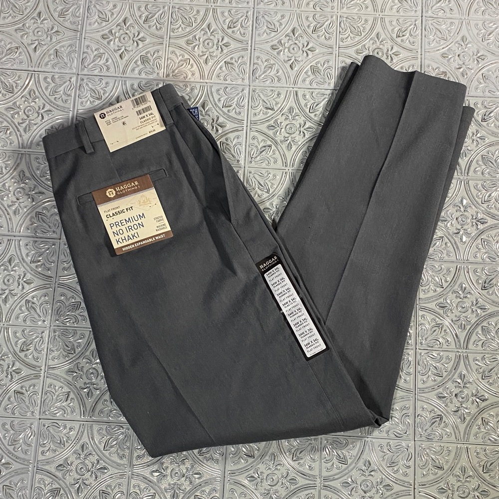 Haggar Gray Dress Pants NWT Classic Fit Straight Leg 34x34 Workwear Trousers